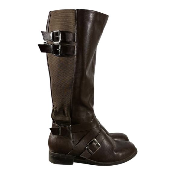 Torrid Women’s Brown Knee High Riding Boots Size 9.5 M Wide Calf Buckles - Picture 2 of 9